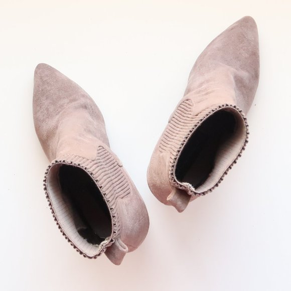 Steven by Steve Madden Taupe Suede Pointy Toe Pull-On Sock Booties / Ankle Boots - Picture 12 of 16